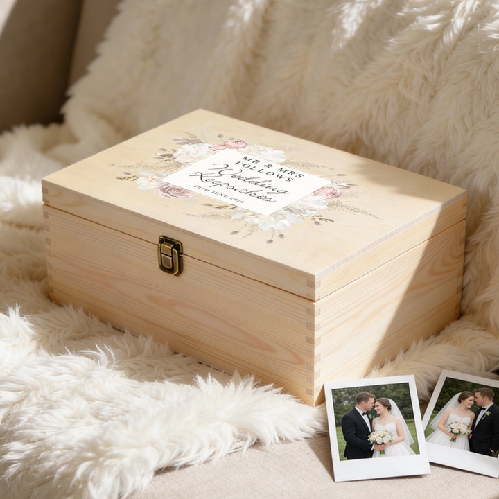 Blush Flowers Large Wooden Keepsake Box