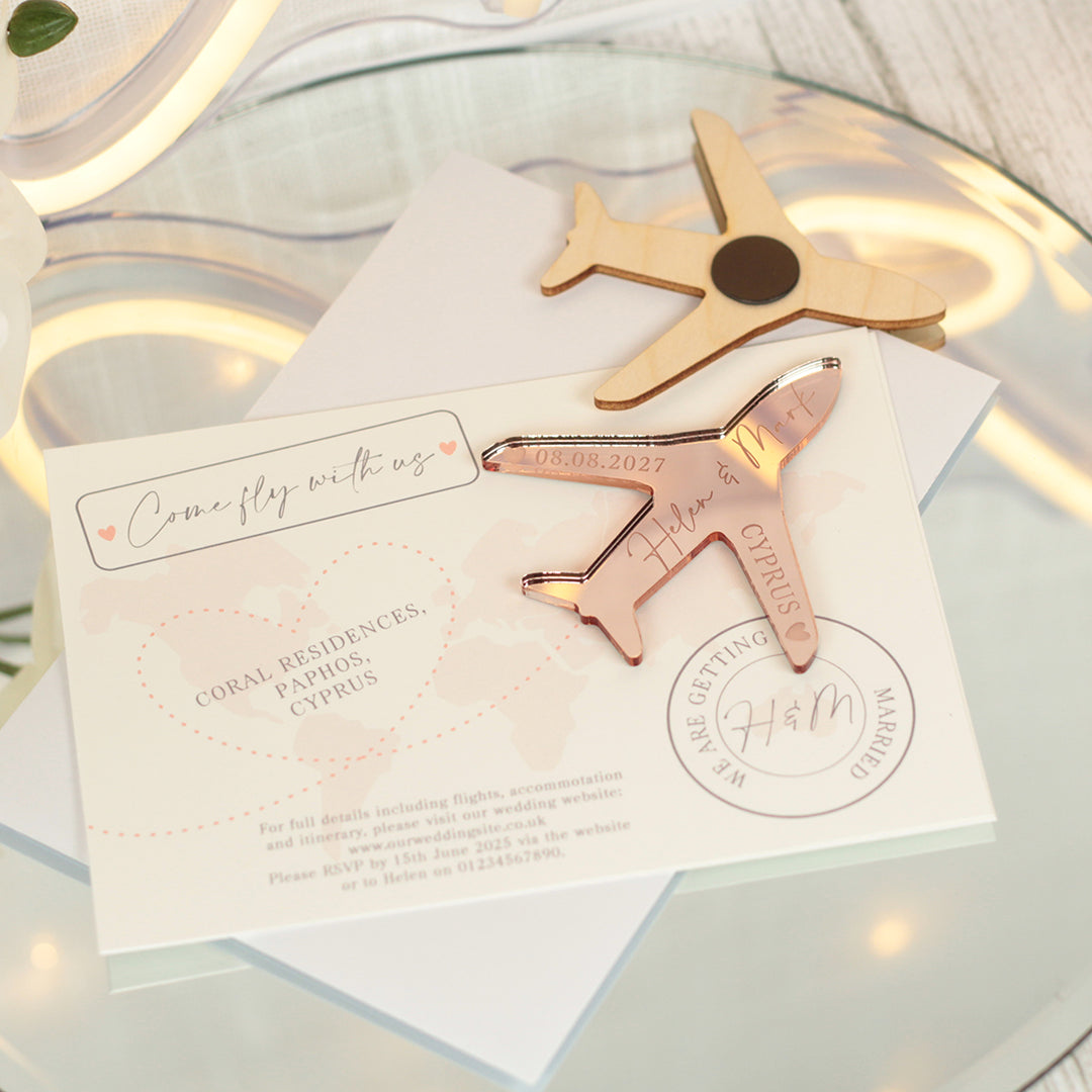 World Map Destination Wedding Invitation Aeroplane Magnet
