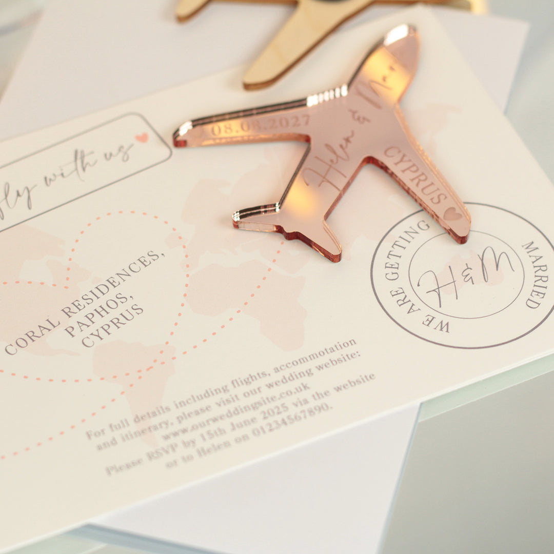 World Map Destination Wedding Invitation Aeroplane Magnet