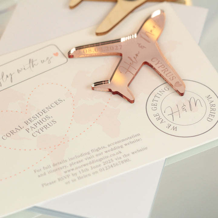 World Map Destination Wedding Invitation Aeroplane Magnet