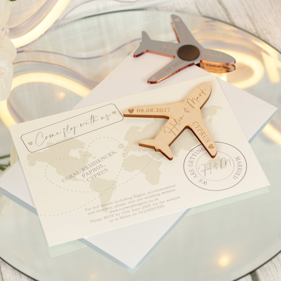 World Map Destination Wedding Invitation Aeroplane Magnet