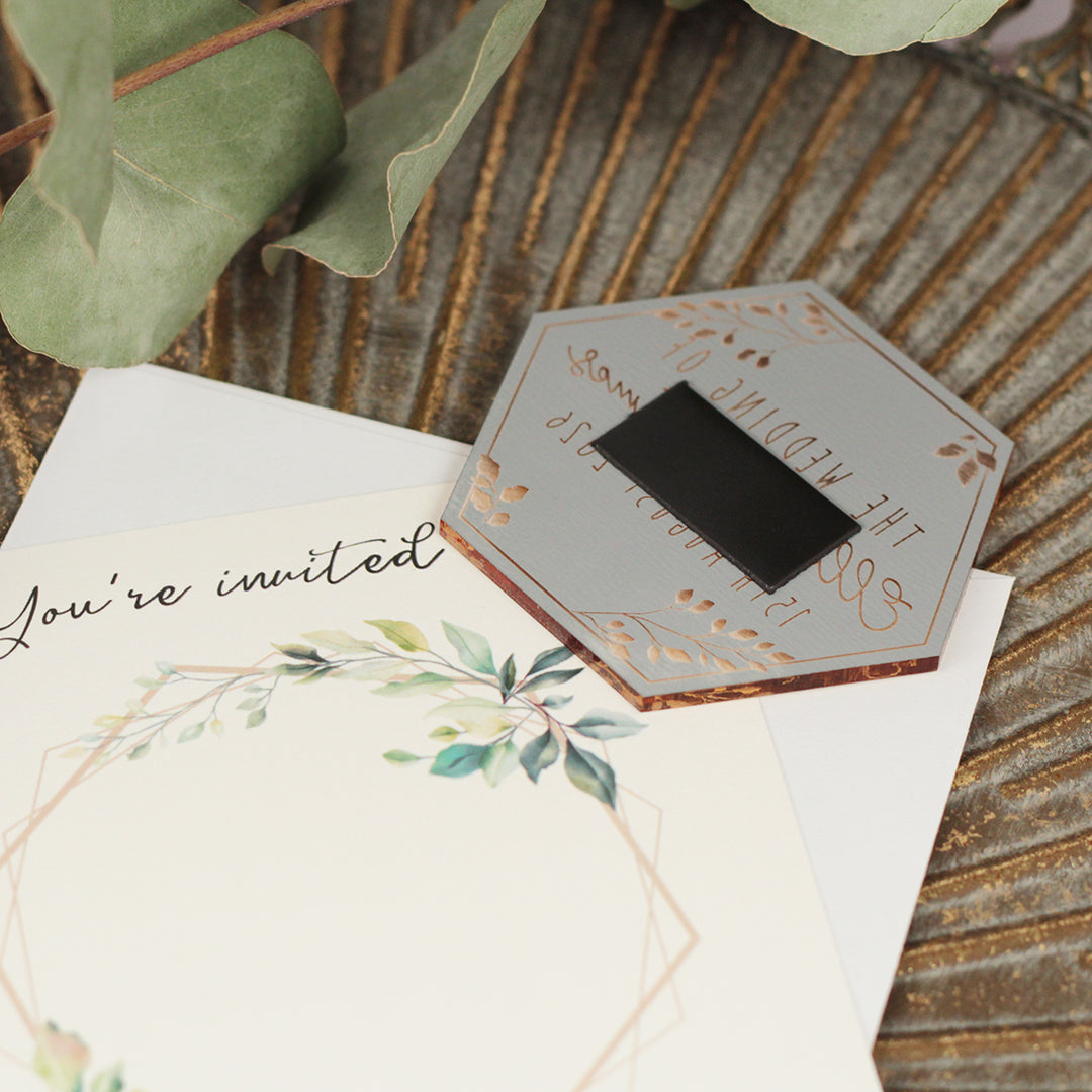 Botanical Hexagon Wedding Invitation Magnet-Weddings by Lumi