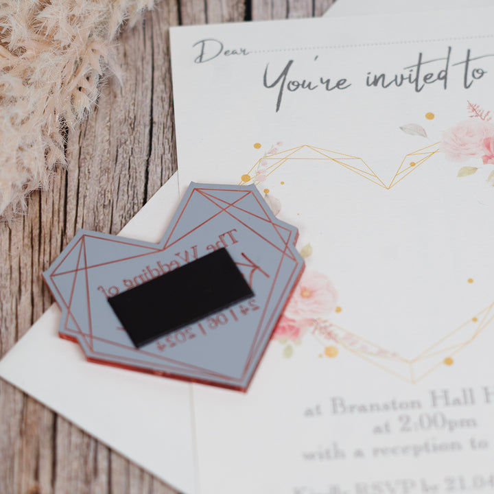 Geometric Floral Heart Wedding Invitation Magnet-Weddings by Lumi