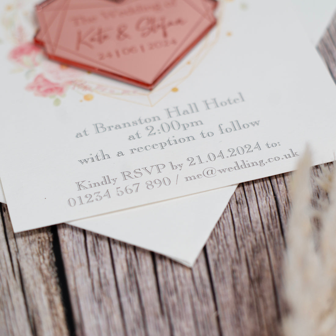 Geometric Heart Pink Floral Wedding Invitation Magnet