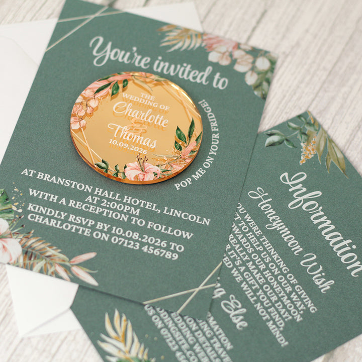 Tropical Boho Wedding Invitation Acrylic Magnet