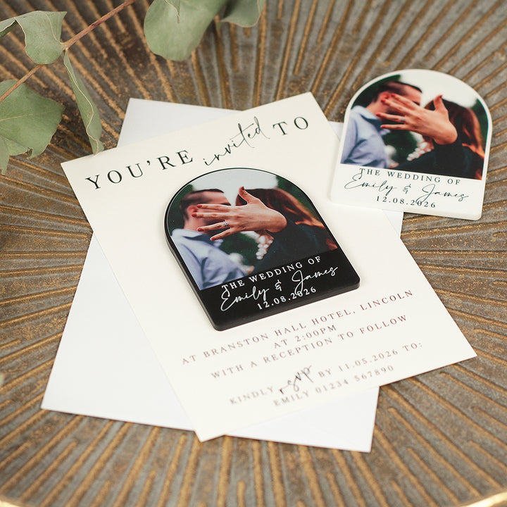 Modern Acrylic Photo Wedding Invitation Magnets &amp; Cards-Weddings by Lumi