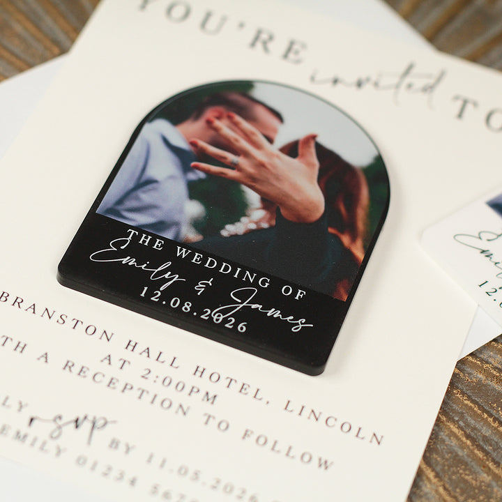 Modern Acrylic Photo Wedding Invitation Magnets &amp; Cards-Weddings by Lumi