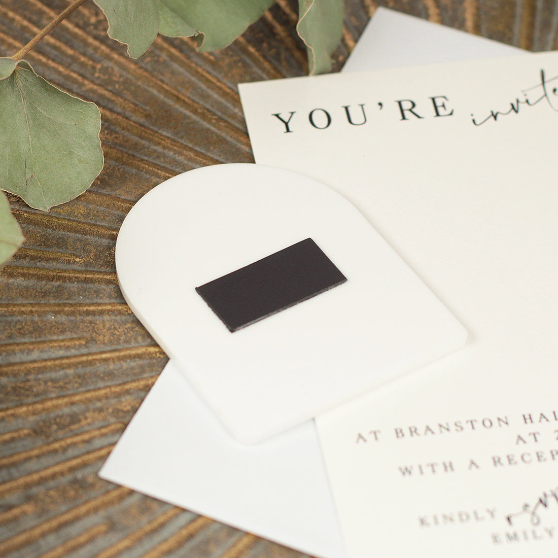 Modern Acrylic Photo Wedding Invitation Magnets & Cards