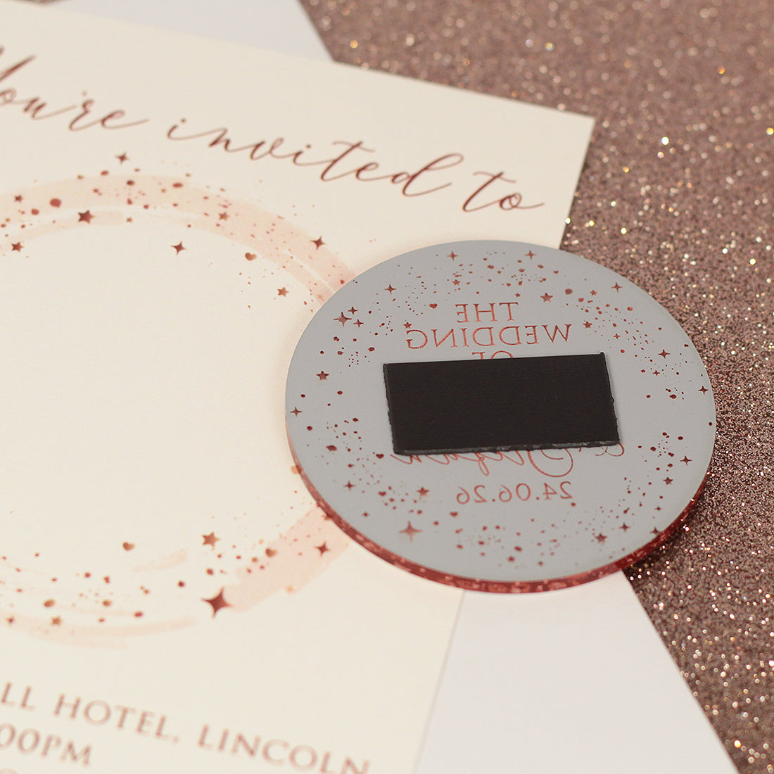 Sparkly Circle Wedding Invitation Magnet