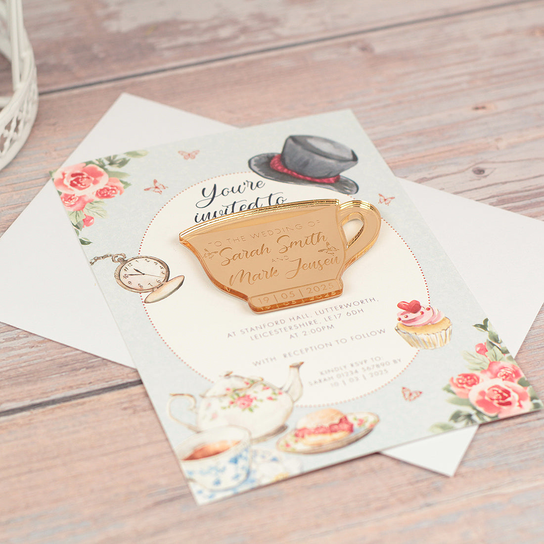 Vintage Tea Party Wedding Invitation Magnet