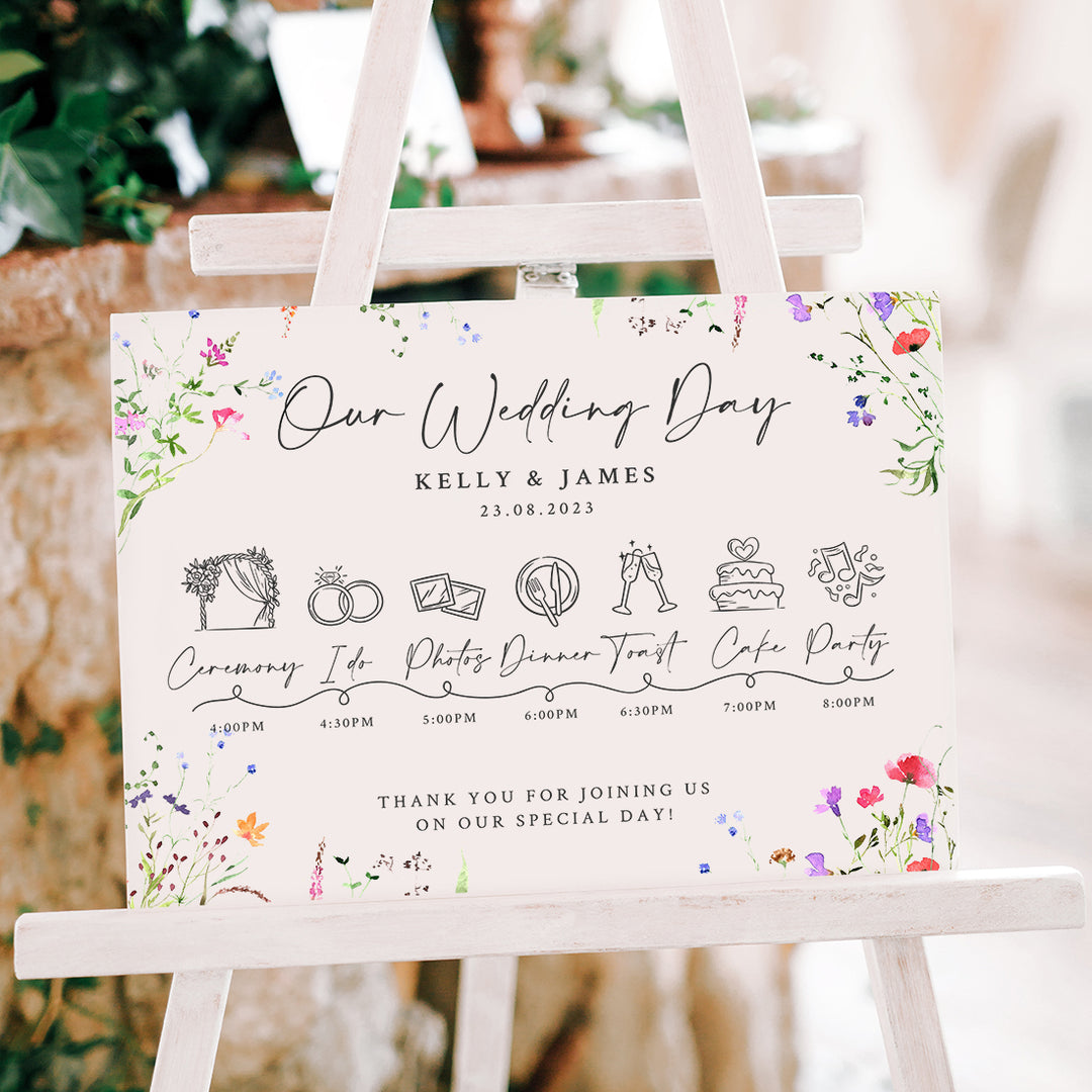 Wildflower Order of the Day Timeline Acrylic Sign Board Weddings by Lumi
