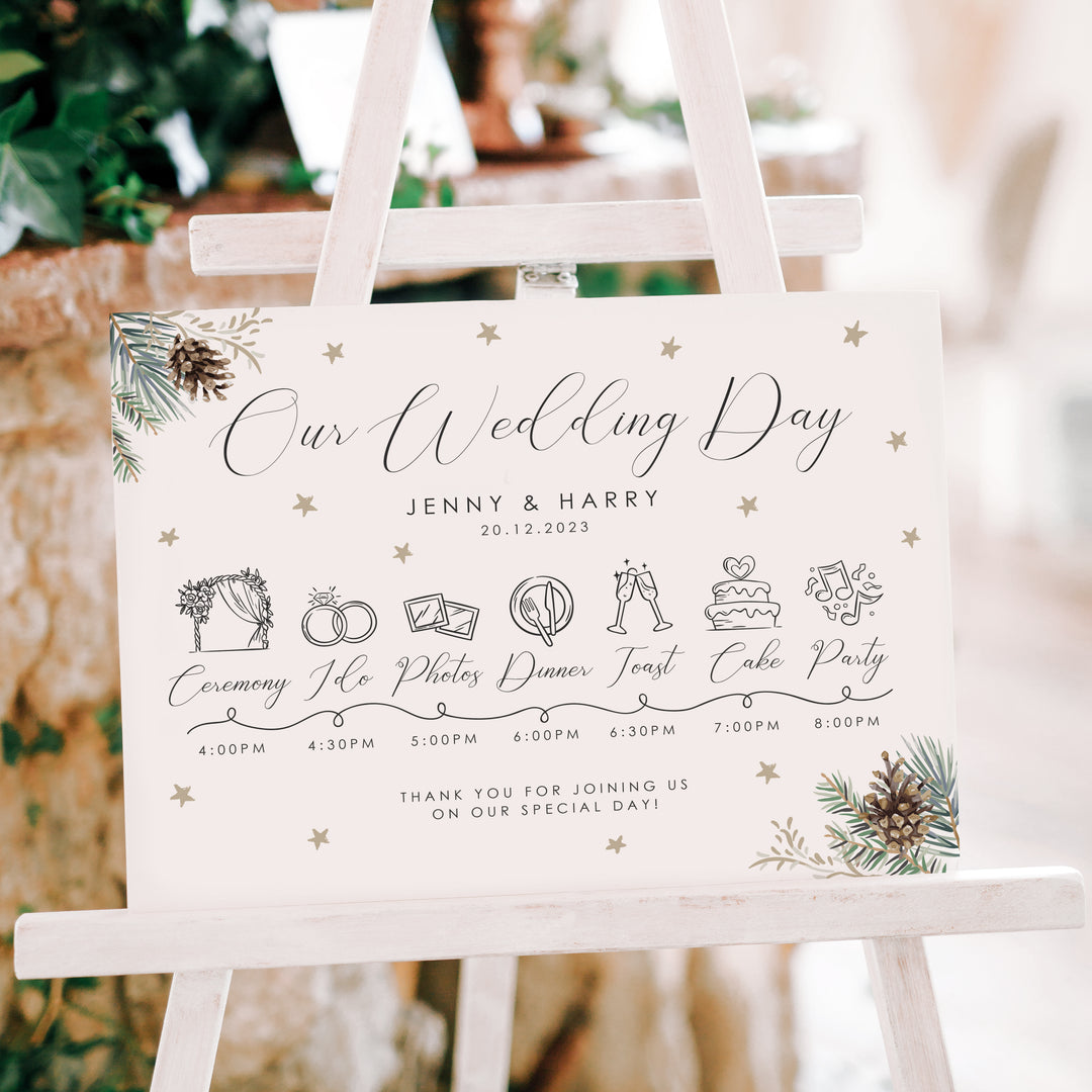 Winter Fern Order of the Day Timeline Acrylic Sign-Weddings by Lumi
