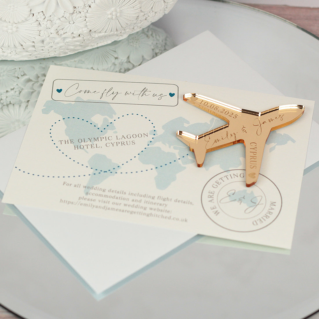 World Map Destination Wedding Invitation Aeroplane Magnet-Weddings by Lumi