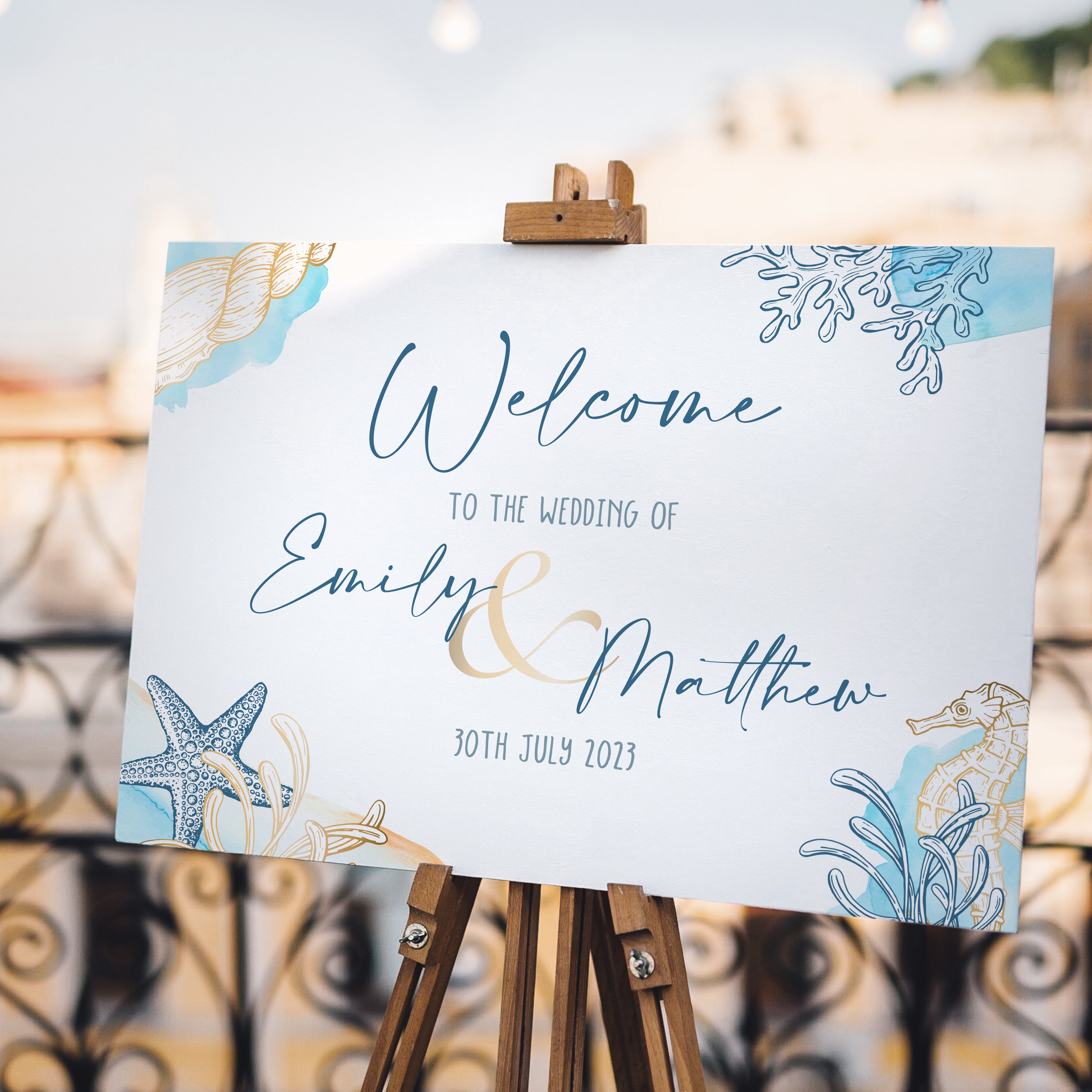 Watercolour Beach Welcome to Our Wedding Sign-Weddings by Lumi