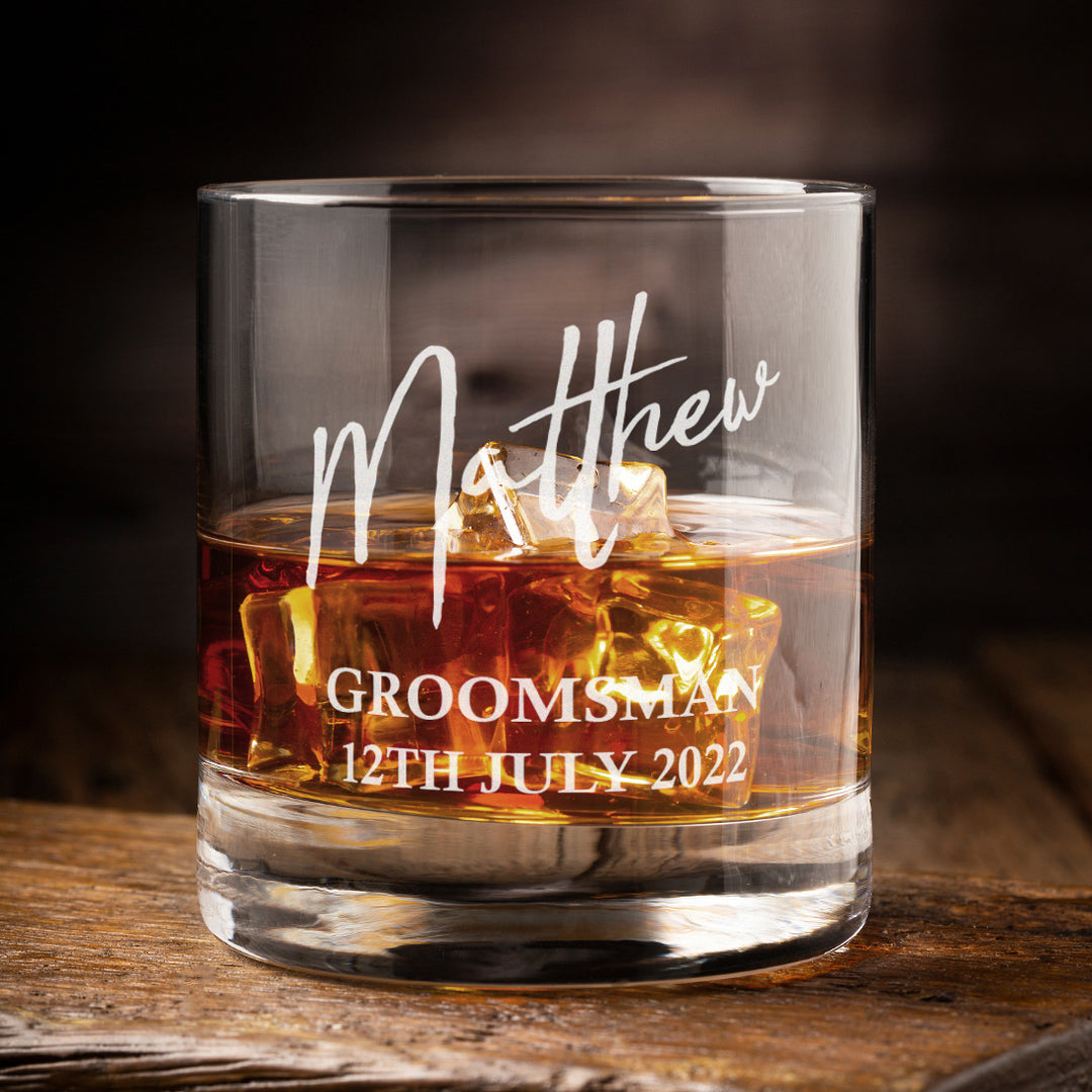 Wedding Role Groomsman Whiskey Glass &amp; Hip Flask Gift Boxed Set