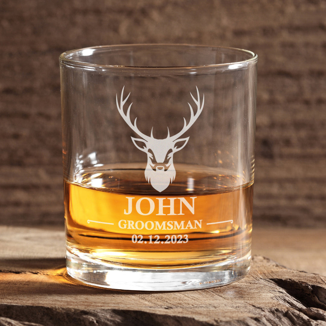 Stag Groomsman Whiskey Glass &amp; Coaster Gift Boxed Set