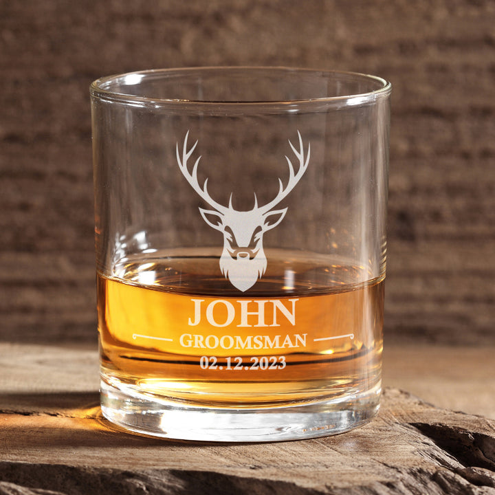 Stag Groomsman Whiskey Glass &amp; Coaster Gift Boxed Set