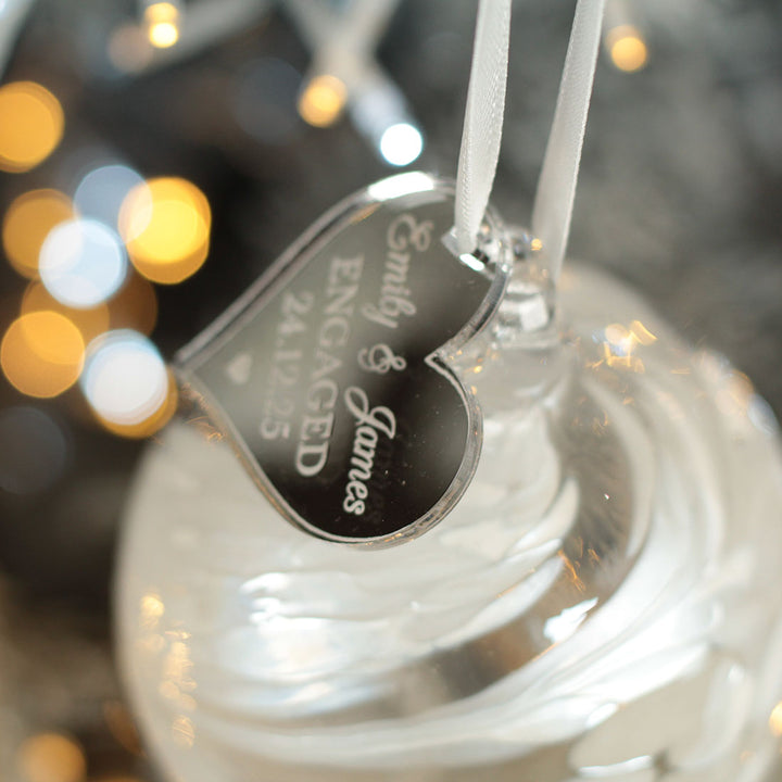 Personalised Engagement White Glass Christmas Tree Bauble