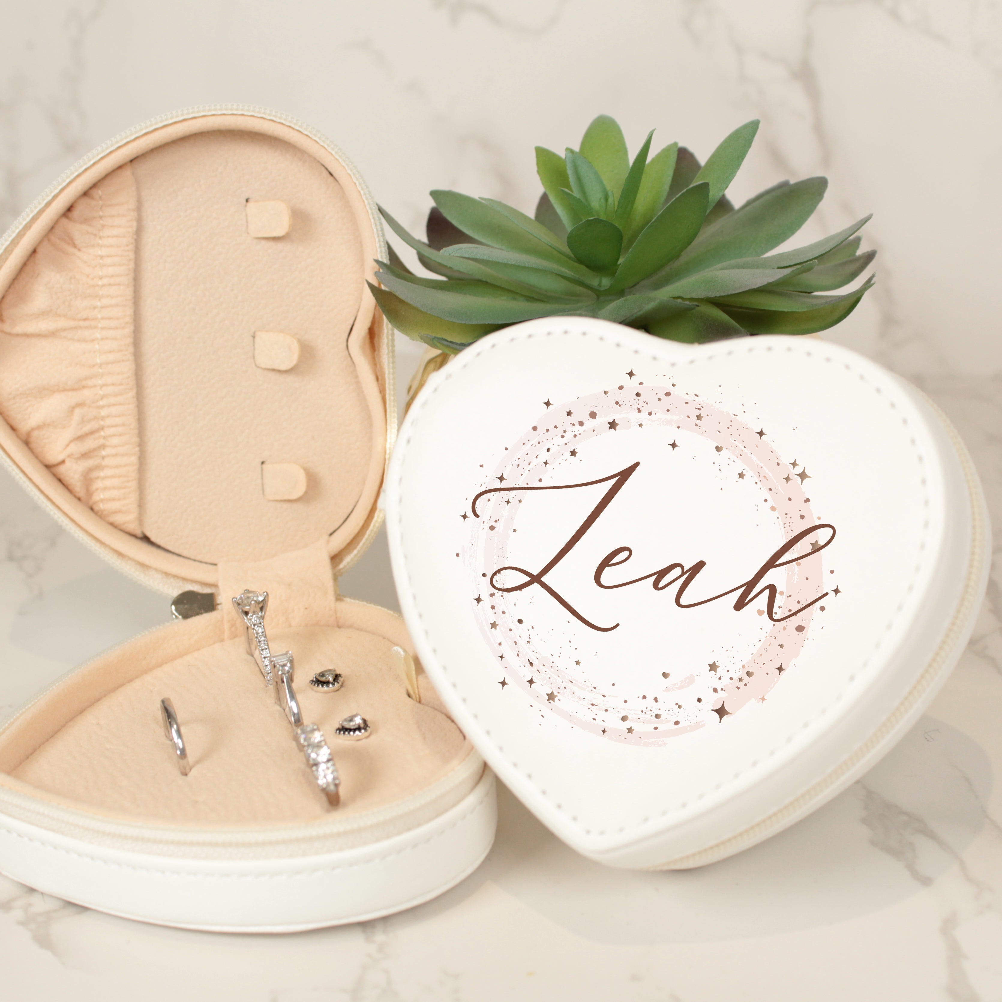 Personalised Heart Sparkly Circle Travel Jewellery Box