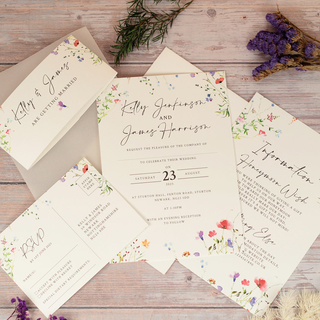 Watercolour Wildflower Vellum Wrapped Invitation Bundle