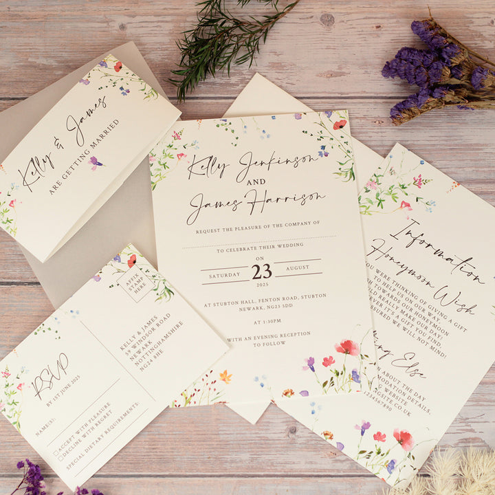 Watercolour Wildflower Vellum Wrapped Invitation Bundle