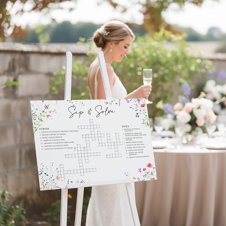 Wildflower Sip and Solve Crossword Puzzle Sign Board