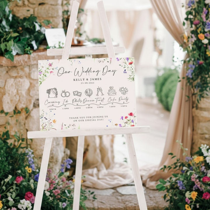 Wildflower Order of the Day Timeline Acrylic Sign Board