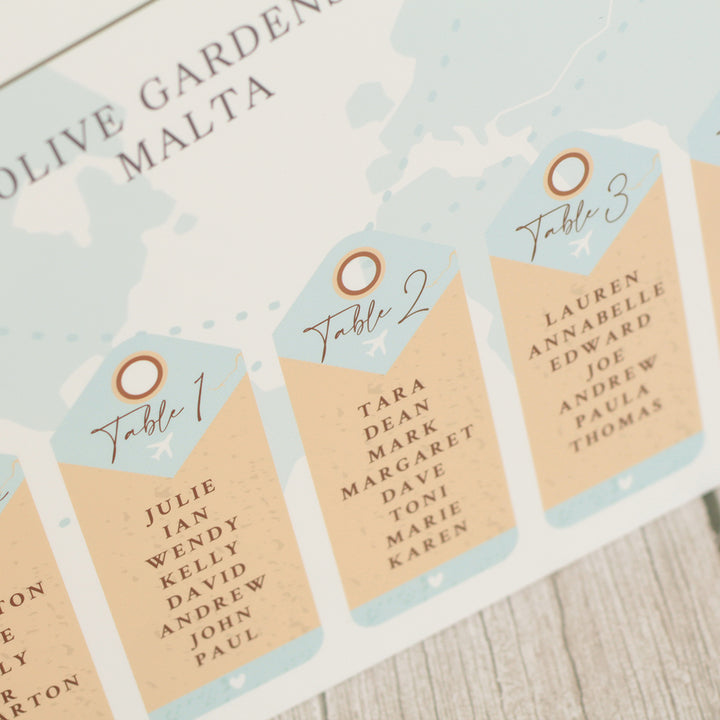 World Map Destination Wedding Luggage Tag Acrylic Table Plan