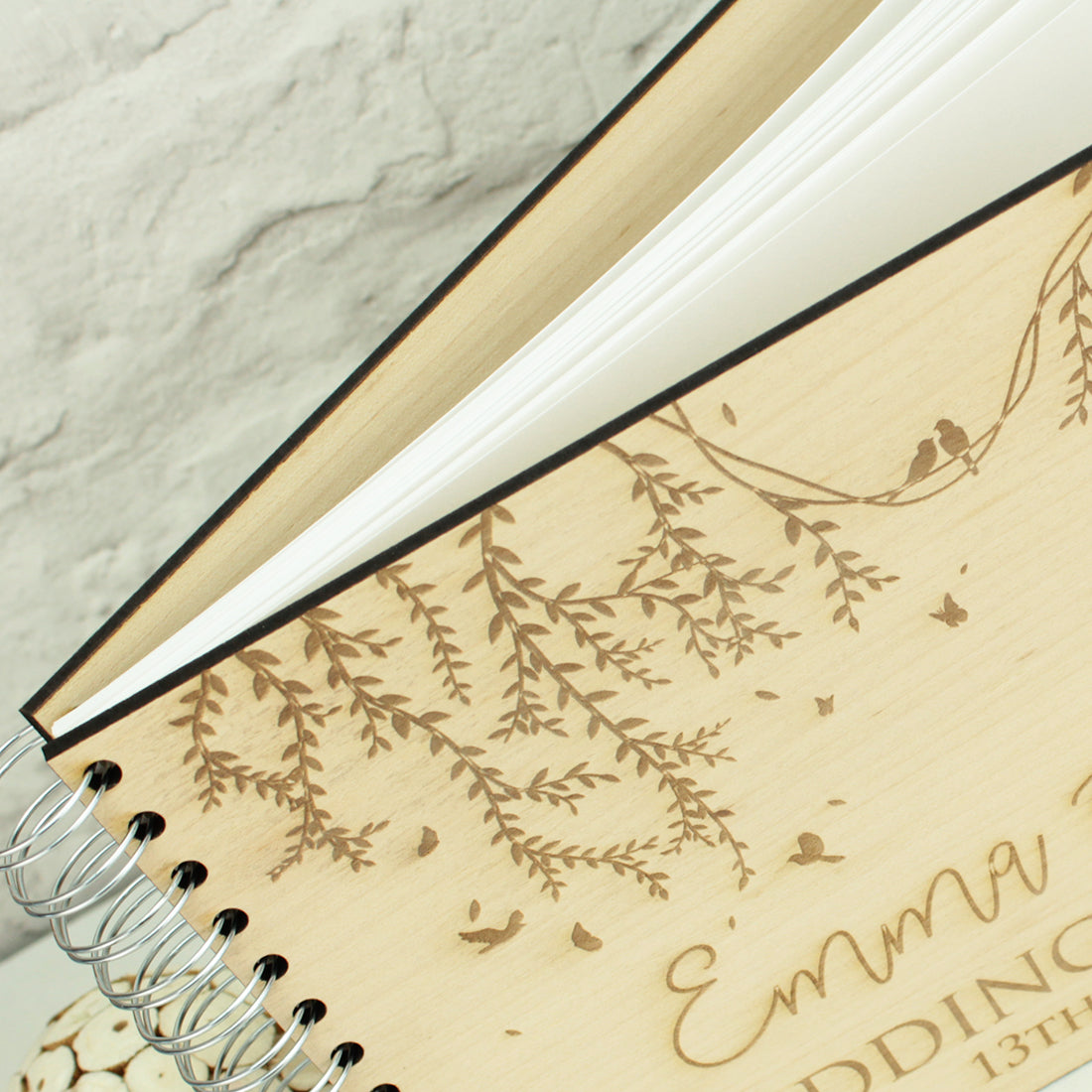 Wooden Engraved Birds Rustic Wedding Guest Book-Weddings by Lumi
