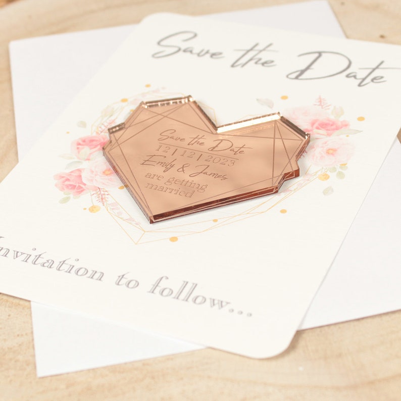 Rose Gold Mirror Heart Frame Save The Date Magnet-Weddings by Lumi