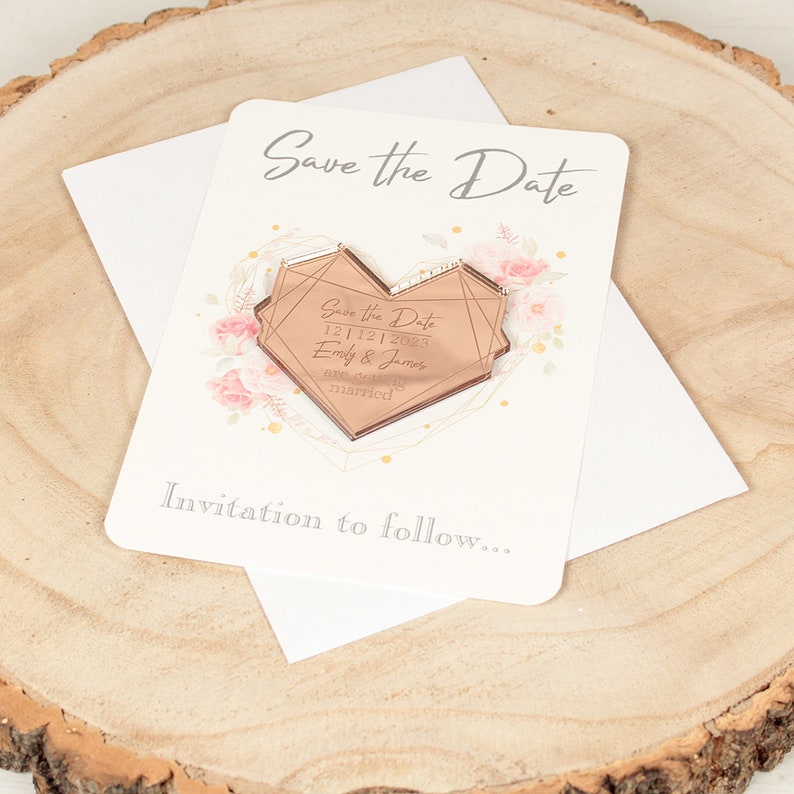 Rose Gold Mirror Heart Frame Save The Date Magnet-Weddings by Lumi