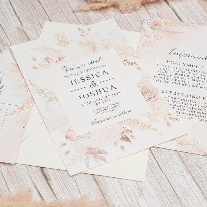 Blush Flowers A5 Postcard Invitation-Weddings by Lumi