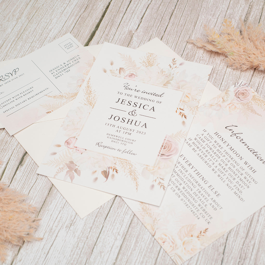 Blush Flowers A5 Postcard Invitation-Weddings by Lumi