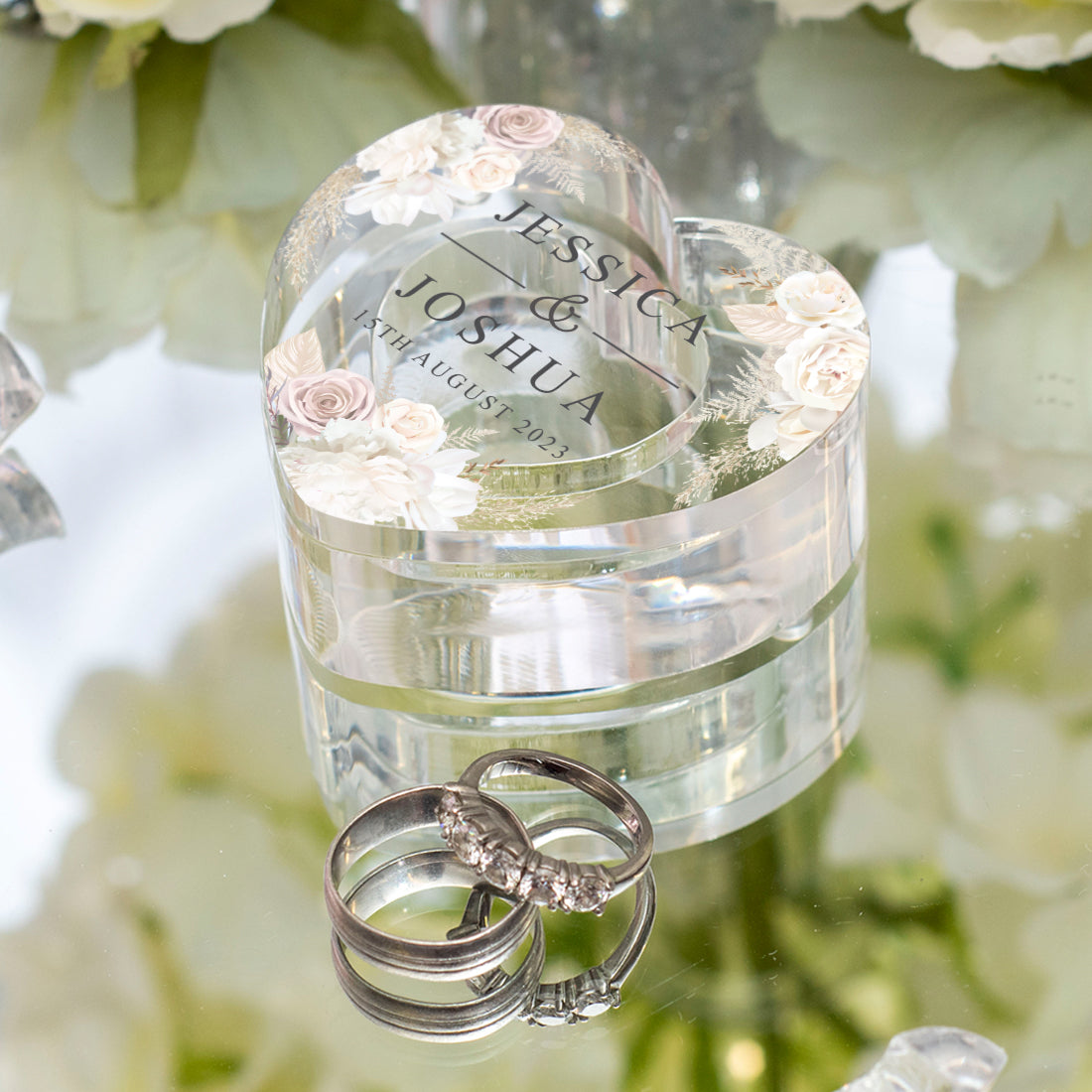 Blush Flowers Acrylic Heart Wedding Ring Box-Weddings by Lumi