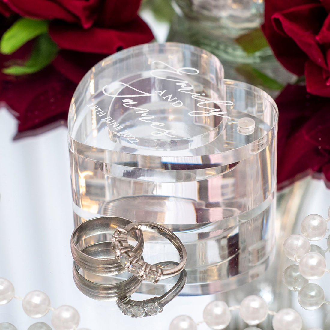 Classic Acrylic Heart Wedding Ring Box-Weddings by Lumi