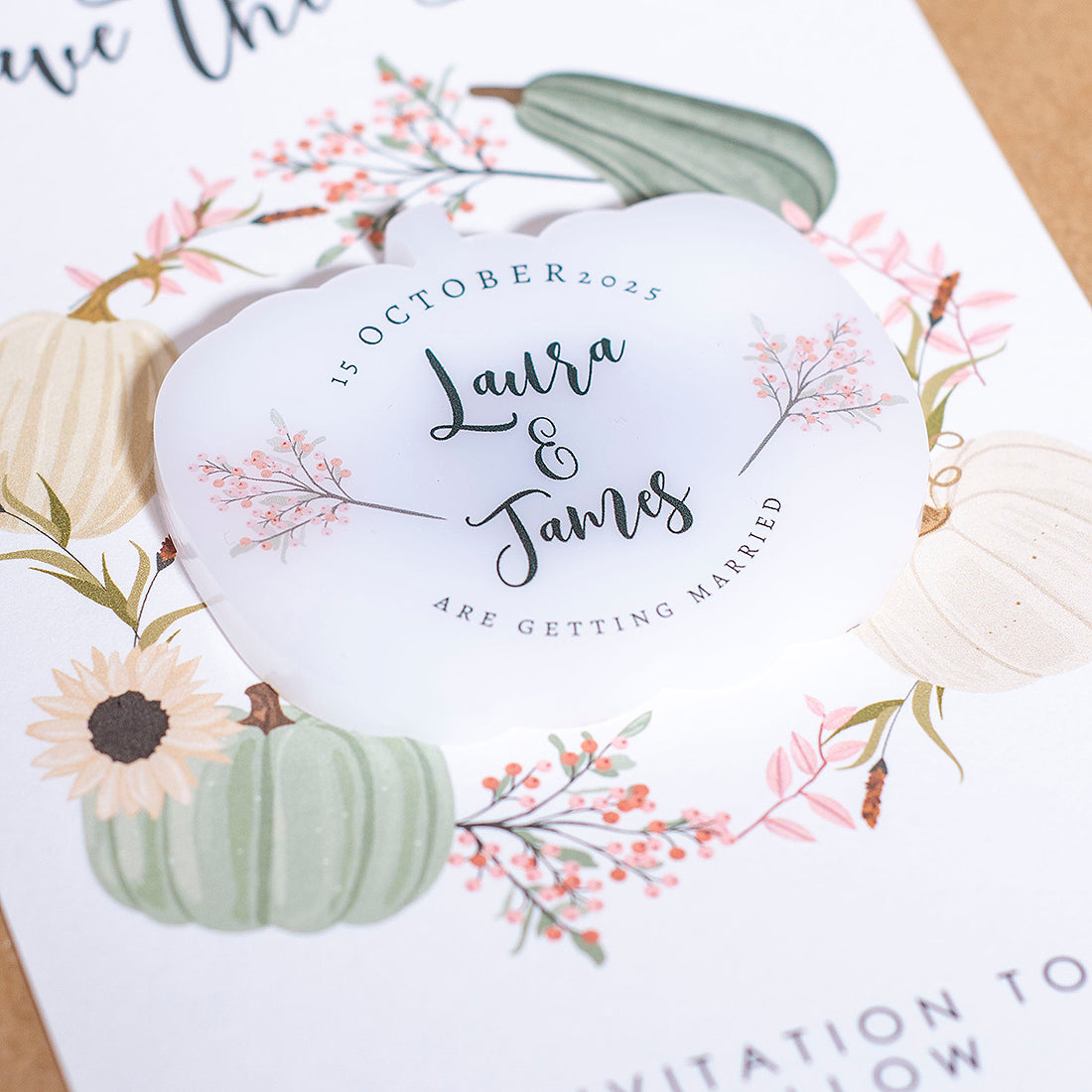 Pastel Pumpkins Acrylic Wedding Save The Date Magnet-Weddings by Lumi