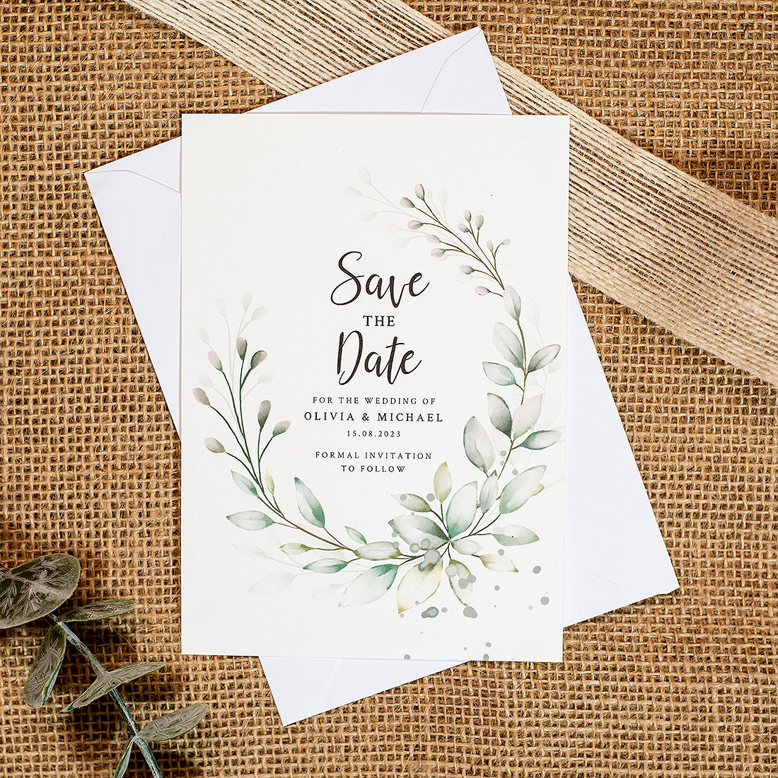 Botanical Wreath Save the Date Card-Weddings by Lumi