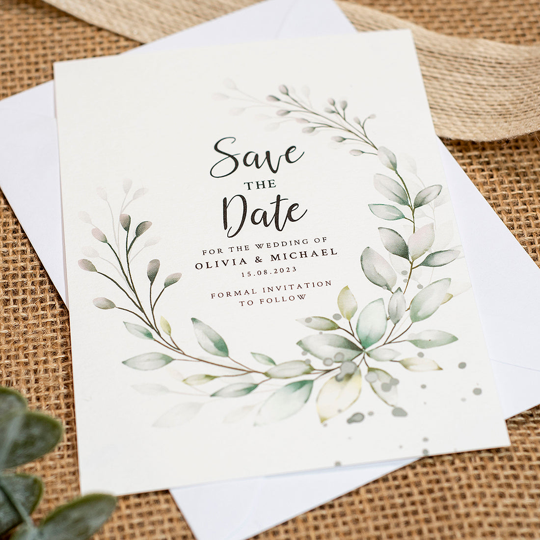 Botanical Wreath Save the Date Card-Weddings by Lumi