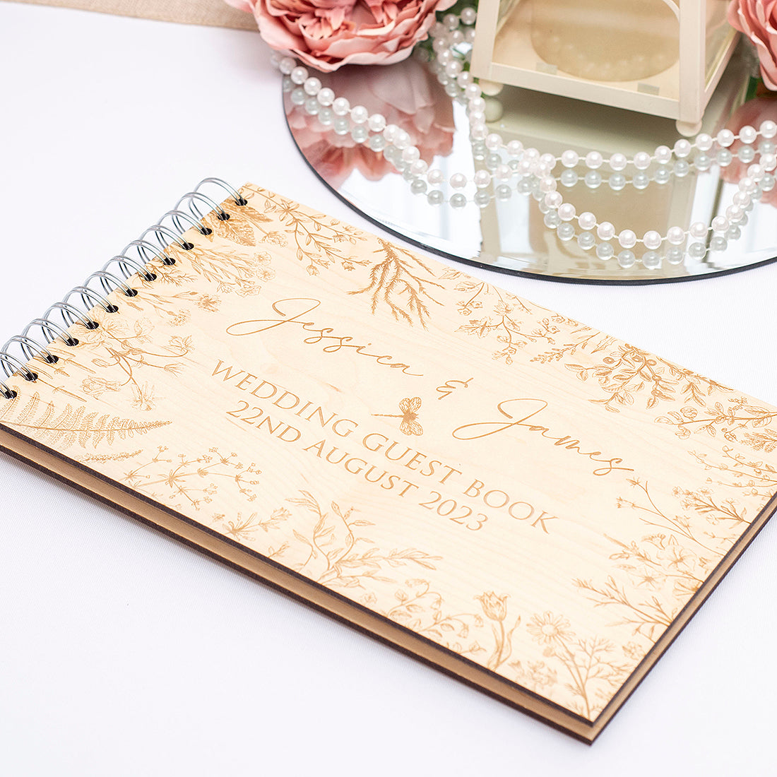 Botanical Wooden Engraved Rustic Wedding Guest Book-Weddings by Lumi