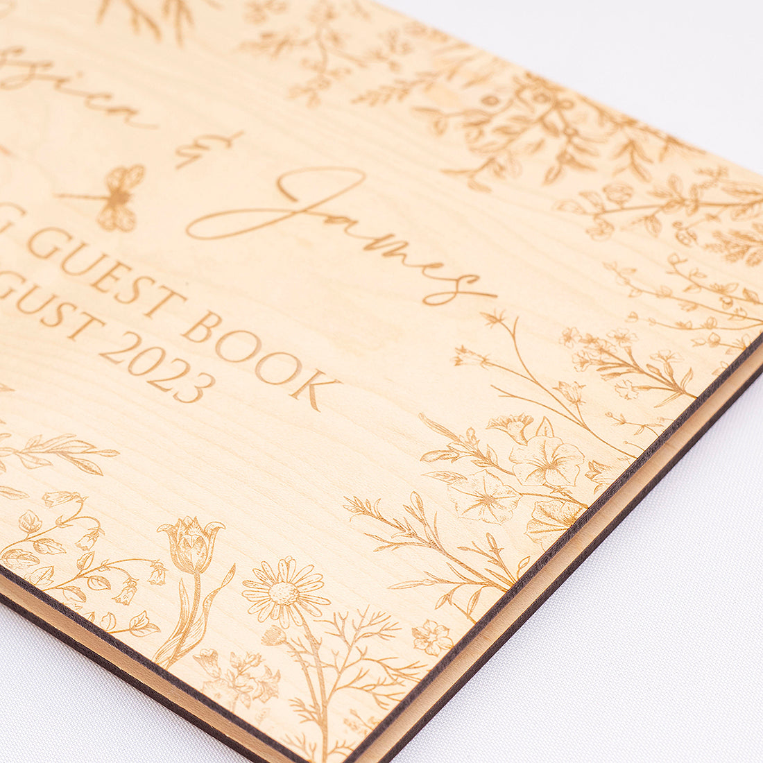 Botanical Wooden Engraved Rustic Wedding Guest Book-Weddings by Lumi