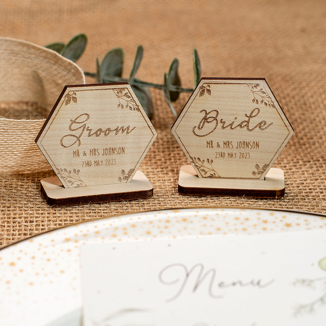 Wooden Botanical Hexagon Freestanding Wedding Place Settings-Weddings by Lumi