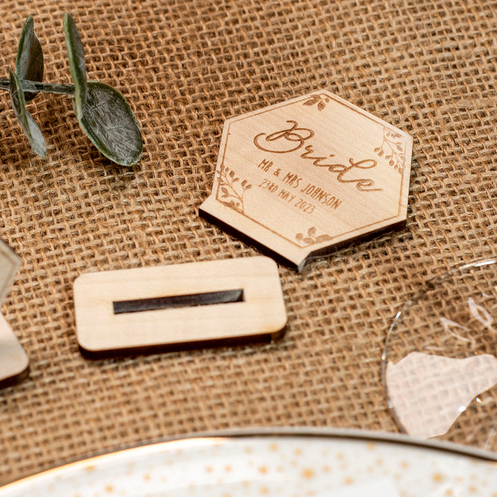 Wooden Botanical Hexagon Freestanding Wedding Place Settings-Weddings by Lumi