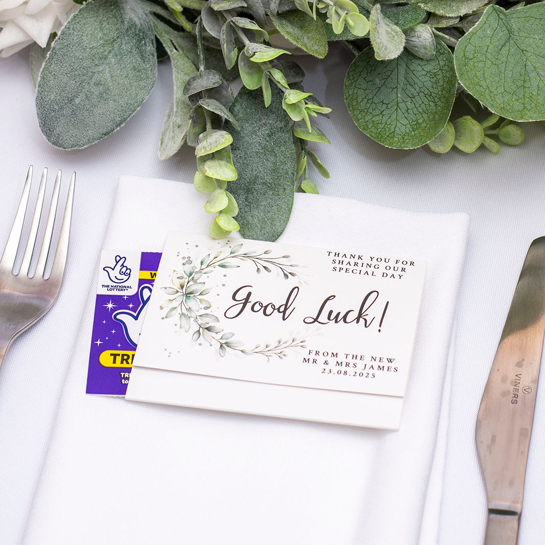 Botanical Wreath Lottery Ticket Scratch Card Wallet Wedding Favours-Weddings by Lumi