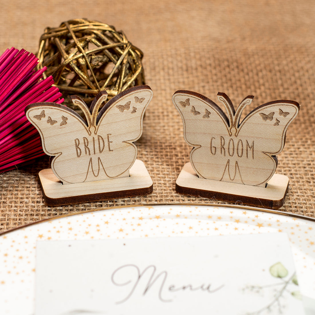 Butterfly Wooden or Mirror Freestanding Wedding Place Settings Table Decorations-Weddings by Lumi