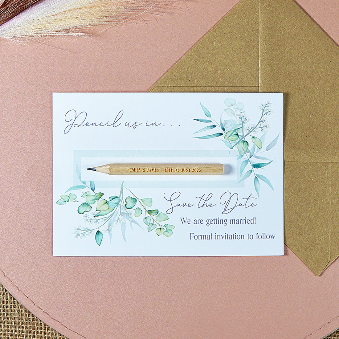 Eucalyptus Pencil Us In Wedding Save The Date Pencils & Cards-Weddings by Lumi