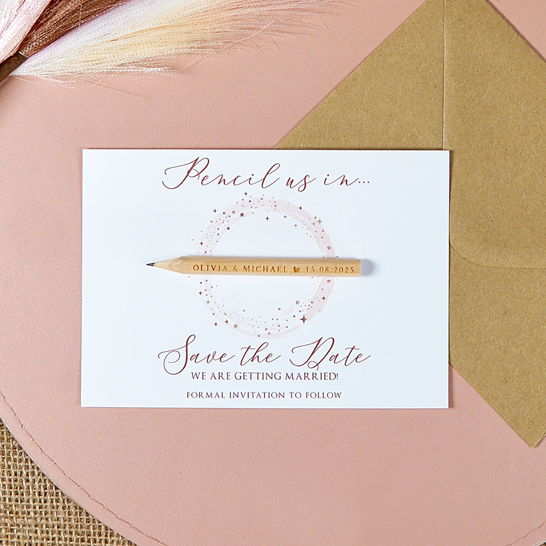 Sparkly Circle Pencil Us In Wedding Save The Date Pencils & Cards-Weddings by Lumi