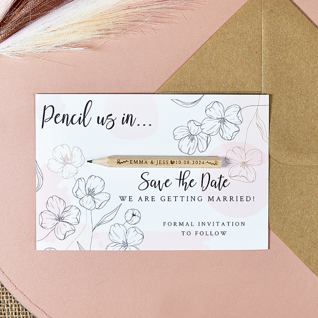 Floral Sketch Pencil Us In Wedding Save The Date Pencils & Cards-Weddings by Lumi