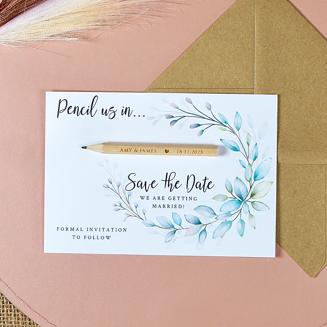 Botanical Wreath Pencil Us In Wedding Save The Date Pencils & Cards-Weddings by Lumi