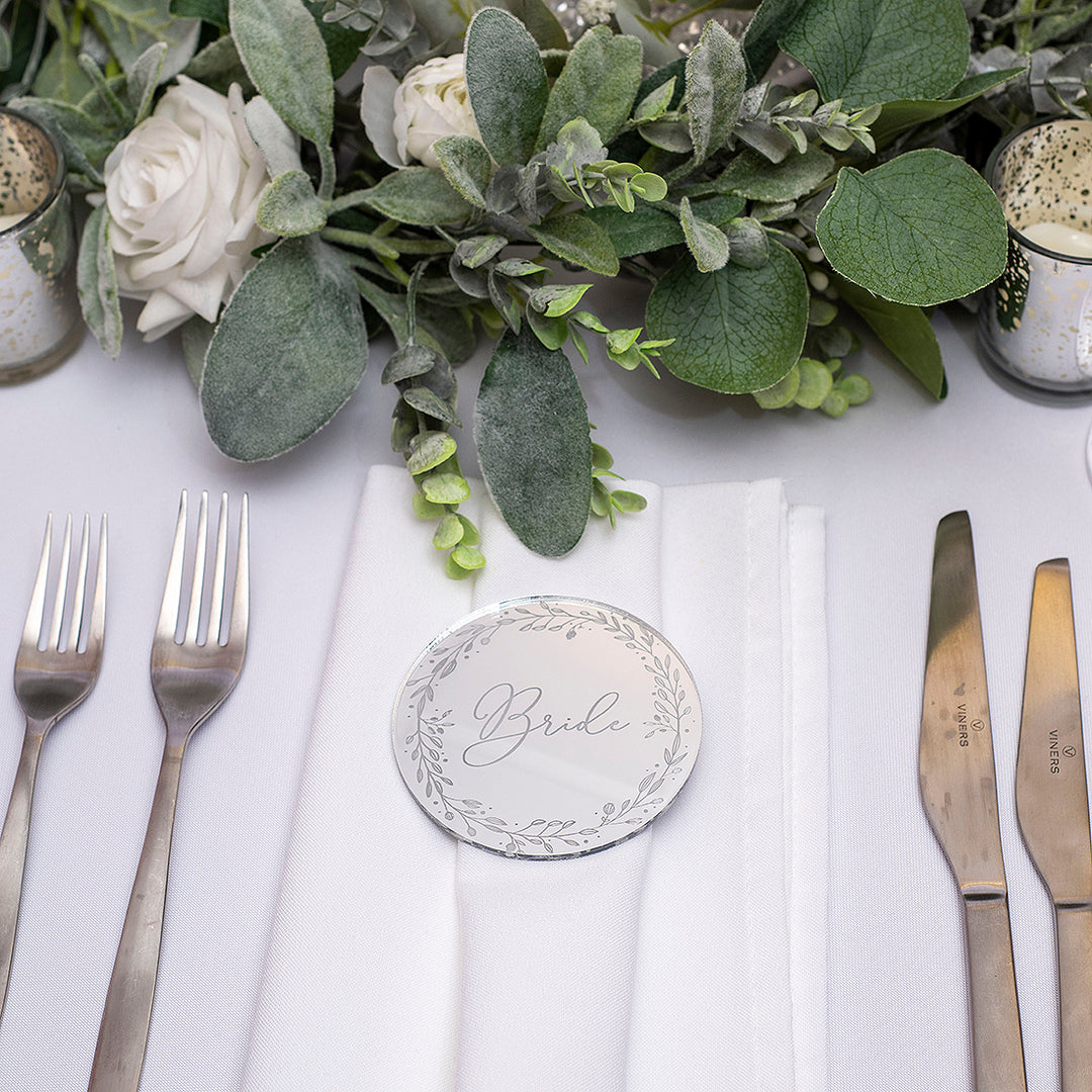 Botanical Circle Mirror or Matte Acrylic Wedding Place Setting-Weddings by Lumi