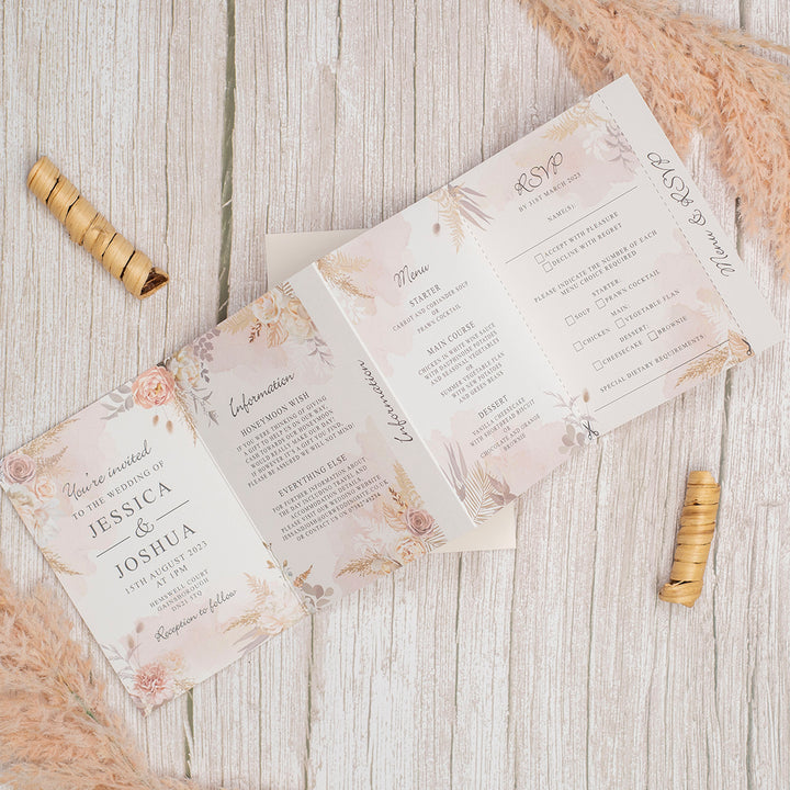 Blush Flowers Concertina Wedding Invitation-Weddings by Lumi